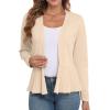 imageGRECERELLE Women Lightweight Casual Long Sleeves Cropped Cardigan Open Front Peplum Knit Sweater OutwearApricot