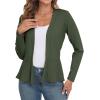 imageGRECERELLE Women Lightweight Casual Long Sleeves Cropped Cardigan Open Front Peplum Knit Sweater OutwearArmy Green