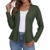 imageGRECERELLE Women Lightweight Casual Long Sleeves Cropped Cardigan Open Front Peplum Knit Sweater OutwearArmy Green