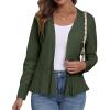 imageGRECERELLE Women Lightweight Casual Long Sleeves Cropped Cardigan Open Front Peplum Knit Sweater OutwearArmy Green