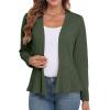 imageGRECERELLE Women Lightweight Casual Long Sleeves Cropped Cardigan Open Front Peplum Knit Sweater OutwearArmy Green