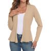imageGRECERELLE Women Lightweight Casual Long Sleeves Cropped Cardigan Open Front Peplum Knit Sweater OutwearKhaki