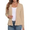 imageGRECERELLE Women Lightweight Casual Long Sleeves Cropped Cardigan Open Front Peplum Knit Sweater OutwearKhaki