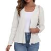 imageGRECERELLE Women Lightweight Casual Long Sleeves Cropped Cardigan Open Front Peplum Knit Sweater OutwearWhite
