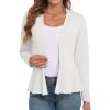 imageGRECERELLE Women Lightweight Casual Long Sleeves Cropped Cardigan Open Front Peplum Knit Sweater OutwearWhite