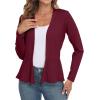 imageGRECERELLE Women Lightweight Casual Long Sleeves Cropped Cardigan Open Front Peplum Knit Sweater OutwearWine Red