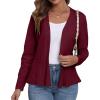 imageGRECERELLE Women Lightweight Casual Long Sleeves Cropped Cardigan Open Front Peplum Knit Sweater OutwearWine Red
