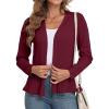 imageGRECERELLE Women Lightweight Casual Long Sleeves Cropped Cardigan Open Front Peplum Knit Sweater OutwearWine Red