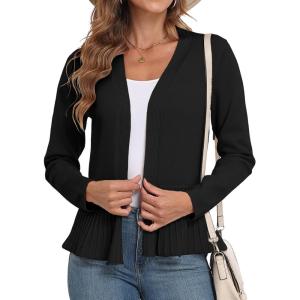 imageGRECERELLE Women Lightweight Casual Long Sleeves Cropped Cardigan Open Front Peplum Knit Sweater Outwear01 Black