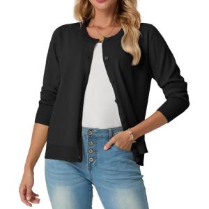 imageGRECERELLE Womens Long Sleeve Lightweight Crewneck Casual Cardigan Sweater S2XLAblack