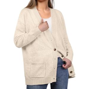 imageGRECERELLE Womens 2025 Fall Cardigan Sweaters Oversized Open Front Button Knit Outwear Coats with PocketsBeige