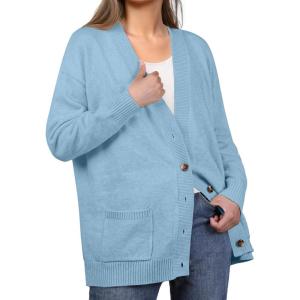 imageGRECERELLE Womens 2025 Fall Cardigan Sweaters Oversized Open Front Button Knit Outwear Coats with PocketsLight Blue