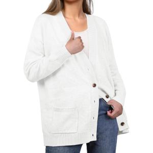 imageGRECERELLE Womens 2025 Fall Cardigan Sweaters Oversized Open Front Button Knit Outwear Coats with PocketsWhite