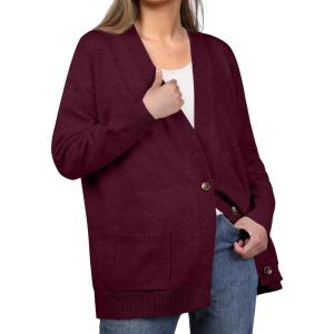 imageGRECERELLE Womens 2025 Fall Cardigan Sweaters Oversized Open Front Button Knit Outwear Coats with PocketsWine Red