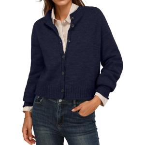 imageGRECERELLE Womens Cardigan Sweater Open Front Long Sleeve Crew Neck Button Down Knit Casual Jacket S2XLNavy Blue