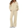 imageGRECERELLE Lounge Sets For Women 2025 Casual Lapel Half Zip Sweatshirt And Wide Leg Sweatpant 2 Piece Outfits Tracksuit SetsApricot