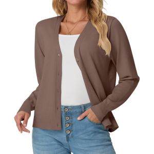 imageGRECERELLE 2025 Womens Lightweight Open Front Long Sleeve Casual Button Down VNeck Cardigan Sweater S2XLBrown
