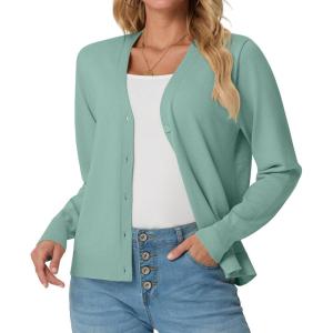 imageGRECERELLE 2025 Womens Lightweight Open Front Long Sleeve Casual Button Down VNeck Cardigan Sweater S2XLLight Green