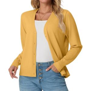 imageGRECERELLE 2025 Womens Lightweight Open Front Long Sleeve Casual Button Down VNeck Cardigan Sweater S2XLYellow