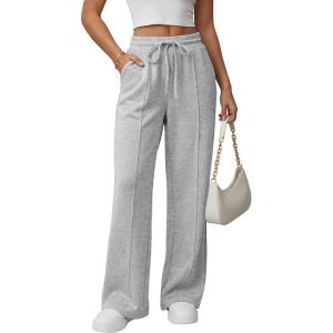 imageGRECERELLE Sweatpants Women Wide Leg High Waisted Baggy Pants Drawstring Workout Active Joggers Lounge PantsGray