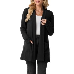 imageGRECERELLE Womens 2025 Fall Winter Casual Shawl Neck Long Sleeve Relaxed Fit Open Front Cardigan with Pockets XS  3XLBlack