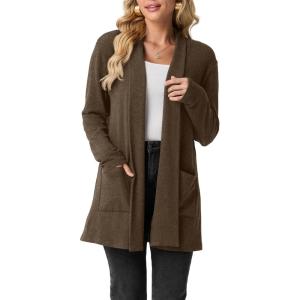 imageGRECERELLE Womens 2025 Fall Winter Casual Shawl Neck Long Sleeve Relaxed Fit Open Front Cardigan with Pockets XS  3XLCoffee