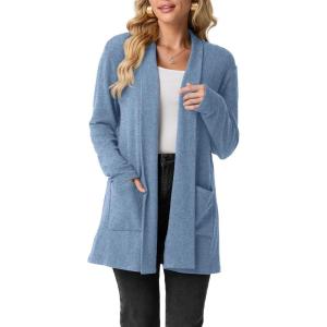 imageGRECERELLE Womens 2025 Fall Winter Casual Shawl Neck Long Sleeve Relaxed Fit Open Front Cardigan with Pockets XS  3XLDenim Blue