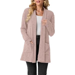 imageGRECERELLE Womens 2025 Fall Winter Casual Shawl Neck Long Sleeve Relaxed Fit Open Front Cardigan with Pockets XS  3XLDusty Pink