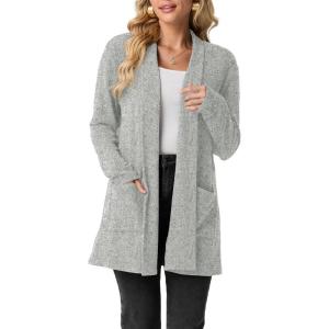imageGRECERELLE Womens 2025 Fall Winter Casual Shawl Neck Long Sleeve Relaxed Fit Open Front Cardigan with Pockets XS  3XLLight Gray