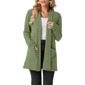 imageGRECERELLE Womens 2025 Fall Winter Casual Shawl Neck Long Sleeve Relaxed Fit Open Front Cardigan with Pockets XS  3XLMoss Green