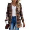 imageGRECERELLE Womens Long Sleeve Open Front Cardigan Button Down Ribbed Lightweight Knit Outerwear with PocketAround Flower Brown