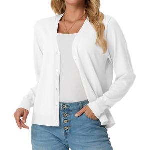 imageGRECERELLE Womens Lightweight Open Front Long Sleeve Cardigan Casual Button Down VNeck Sweater S2XL02 White