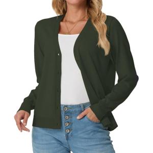 imageGRECERELLE Womens Lightweight Open Front Long Sleeve Cardigan Casual Button Down VNeck Sweater S2XLArmy Green