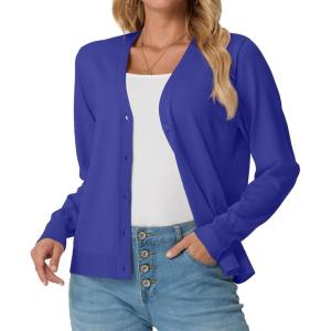 imageGRECERELLE Womens Lightweight Open Front Long Sleeve Cardigan Casual Button Down VNeck Sweater S2XLBright Blue