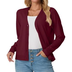 imageGRECERELLE Womens Lightweight Open Front Long Sleeve Cardigan Casual Button Down VNeck Sweater S2XLBurgundy