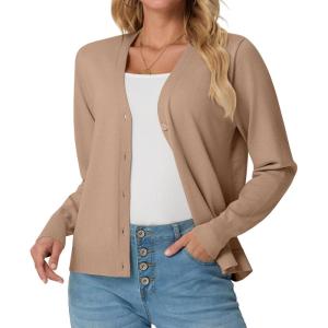imageGRECERELLE Womens Lightweight Open Front Long Sleeve Cardigan Casual Button Down VNeck Sweater S2XLCamel