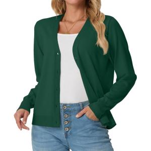 imageGRECERELLE Womens Lightweight Open Front Long Sleeve Cardigan Casual Button Down VNeck Sweater S2XLCyan Green