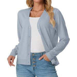 imageGRECERELLE Womens Lightweight Open Front Long Sleeve Cardigan Casual Button Down VNeck Sweater S2XLGrey Blue