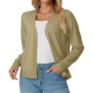imageGRECERELLE Womens Lightweight Open Front Long Sleeve Cardigan Casual Button Down VNeck Sweater S2XLKhaki