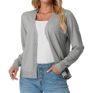 imageGRECERELLE Womens Lightweight Open Front Long Sleeve Cardigan Casual Button Down VNeck Sweater S2XLLight Grey