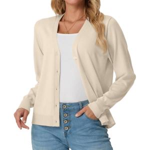 imageGRECERELLE Womens Lightweight Open Front Long Sleeve Cardigan Casual Button Down VNeck Sweater S2XLOatmeal