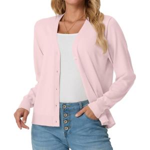 imageGRECERELLE Womens Lightweight Open Front Long Sleeve Cardigan Casual Button Down VNeck Sweater S2XLPink White