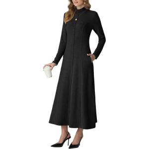imageGRECERELLE Womens Spring Fall Casual Mock Neck Long Sleeve Flared Maxi Sweater Dress with Pockets XS  3XLBlack