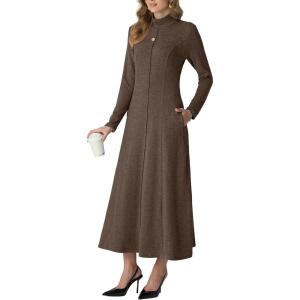imageGRECERELLE Womens Spring Fall Casual Mock Neck Long Sleeve Flared Maxi Sweater Dress with Pockets XS  3XLCoffee