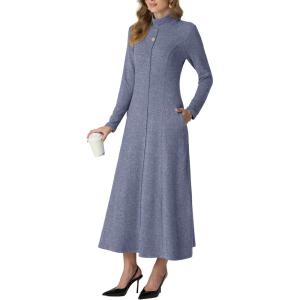 imageGRECERELLE Womens Spring Fall Casual Mock Neck Long Sleeve Flared Maxi Sweater Dress with Pockets XS  3XLDenim Blue