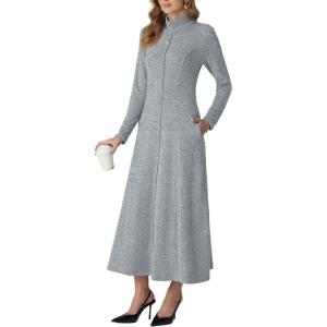 imageGRECERELLE Womens Spring Fall Casual Mock Neck Long Sleeve Flared Maxi Sweater Dress with Pockets XS  3XLDusty Blue
