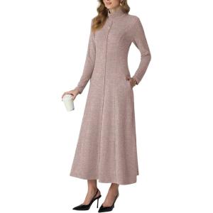 imageGRECERELLE Womens Spring Fall Casual Mock Neck Long Sleeve Flared Maxi Sweater Dress with Pockets XS  3XLDusty Pink