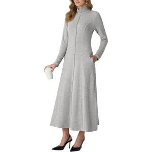 imageGRECERELLE Womens Spring Fall Casual Mock Neck Long Sleeve Flared Maxi Sweater Dress with Pockets XS  3XLLight Gray