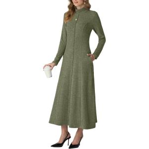 imageGRECERELLE Womens Spring Fall Casual Mock Neck Long Sleeve Flared Maxi Sweater Dress with Pockets XS  3XLMoss Green