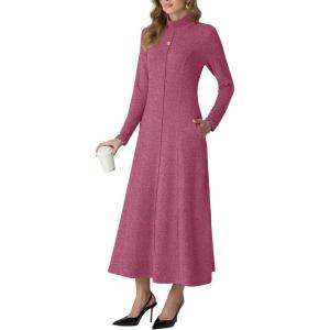 imageGRECERELLE Womens Spring Fall Casual Mock Neck Long Sleeve Flared Maxi Sweater Dress with Pockets XS  3XLRose Red